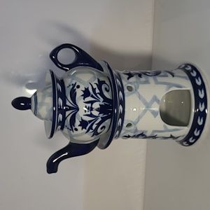 Vintage  Bombay blue and white teapot with warmer